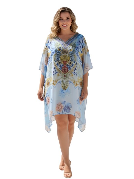 Gypsie Blu Dresses & Skirts - Women’s Plus Size Light Blue Ornate Print Satin Silk Tunic 1X-3X Dress for Woman